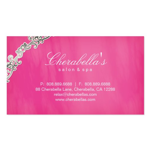Salon Spa Business Card Floral Pink Silver (back side)