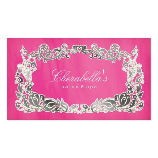 Salon Spa Business Card Floral Pink Silver (front side)