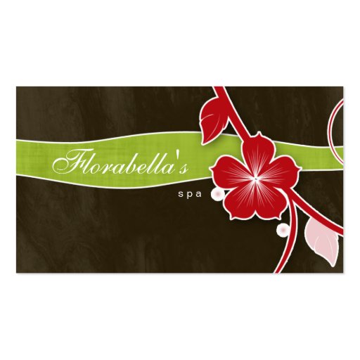 Salon Spa Business Card Floral Red Brown Tropical (front side)