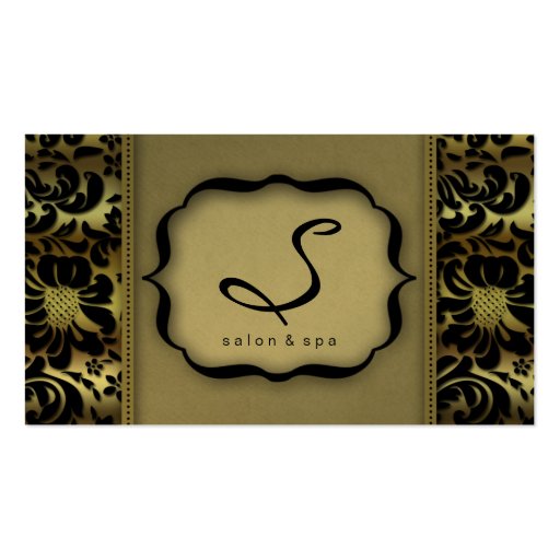 Salon Spa Business Card Gold Damask Floral (front side)