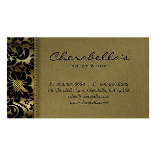 Salon Spa Business Card Gold Damask Floral (back side)