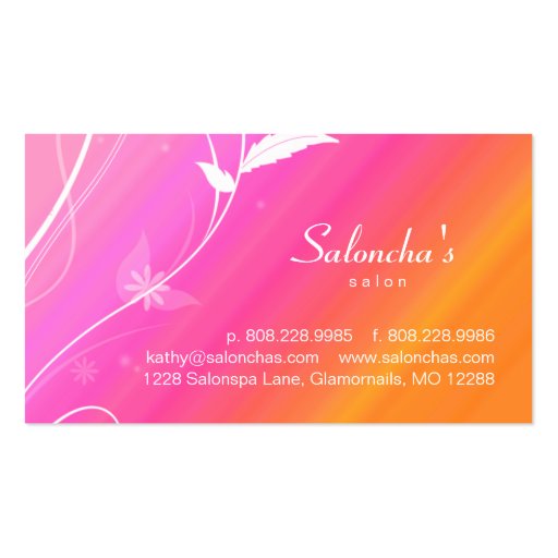 Salon Spa Business Card leaf pink orange (front side)
