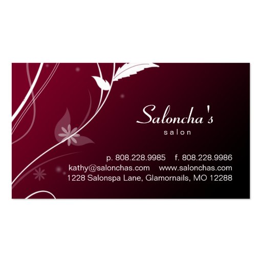 Salon Spa Business Card leaf red black (front side)