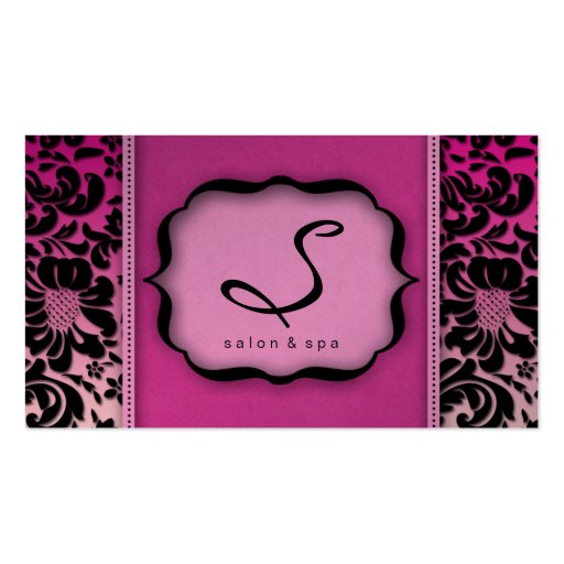 Salon Spa Business Card Pink Damask Floral (front side)