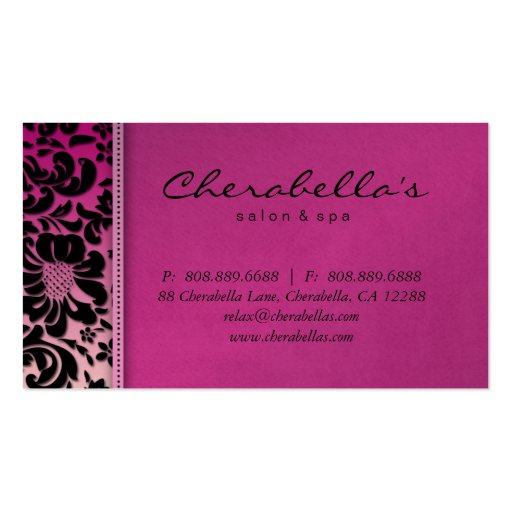 Salon Spa Business Card Pink Damask Floral (back side)
