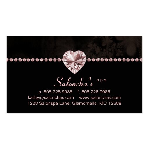 Salon Spa Business Card pink heart rhinestone (front side)