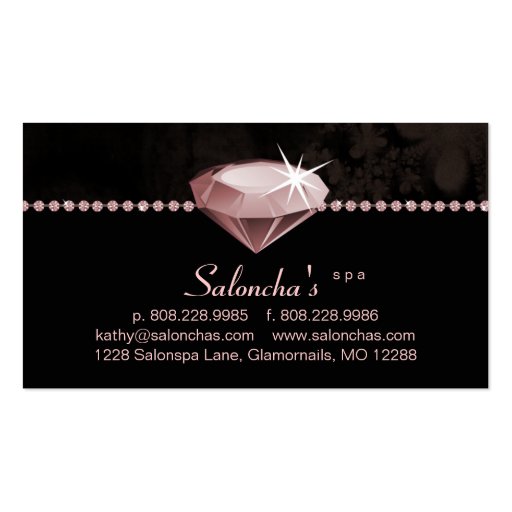 Salon Spa Business Card pink heart rhinestone (front side)