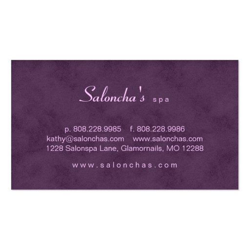 Salon Spa Business Card purple aged damask (back side)