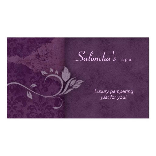 Salon Spa Business Card purple aged damask (front side)