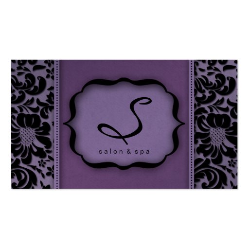 Salon Spa Business Card Purple Damask Floral (front side)