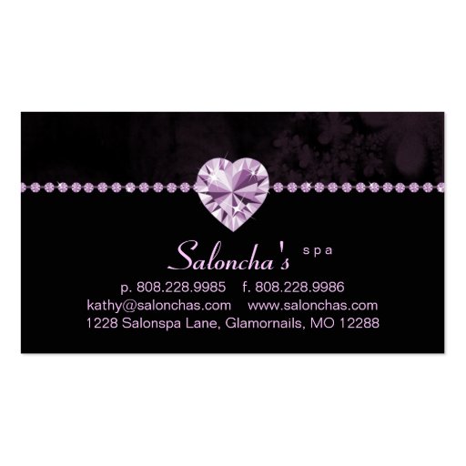 Salon Spa Business Card purple heart rhinestone