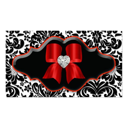 Salon Spa Business Card Red Damask Heart Jewel (front side)