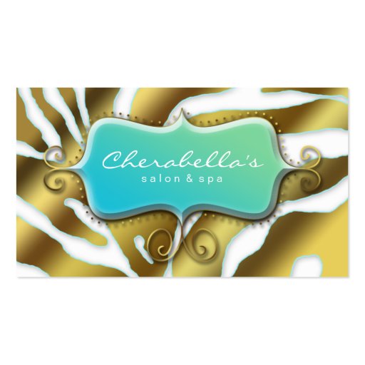 Salon Spa Business Card Retro Zebra Blue Gold (front side)
