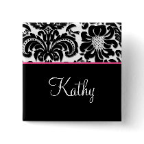 Salon Spa Damask Name Tag Button Brooch pink