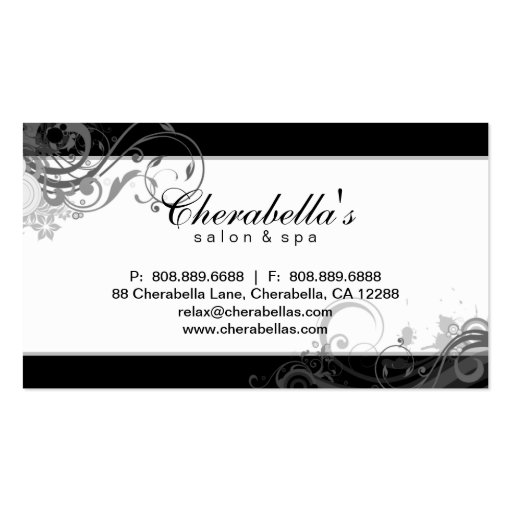 Salon Spa Floral Business Card Swirls Black (back side)
