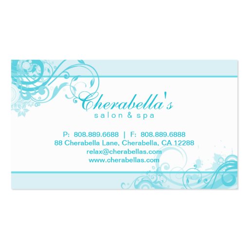 Salon Spa Floral Business Card Swirls Blue (back side)