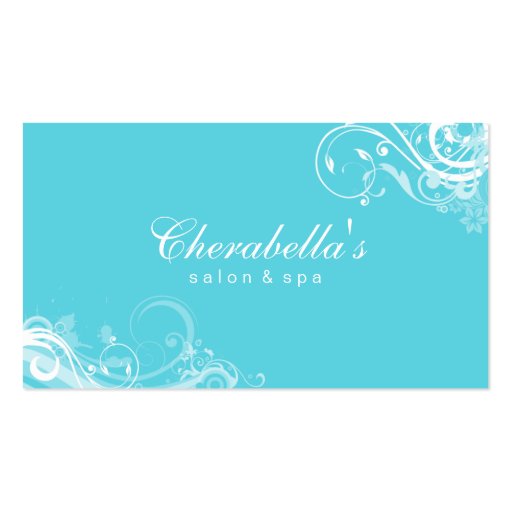 Salon Spa Floral Business Card Swirls Blue (front side)