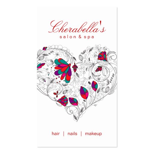 Salon Spa Floral Heart Red Colorful Business Card Templates (front side)