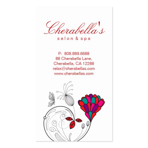 Salon Spa Floral Heart Red Colorful Business Card Templates (back side)