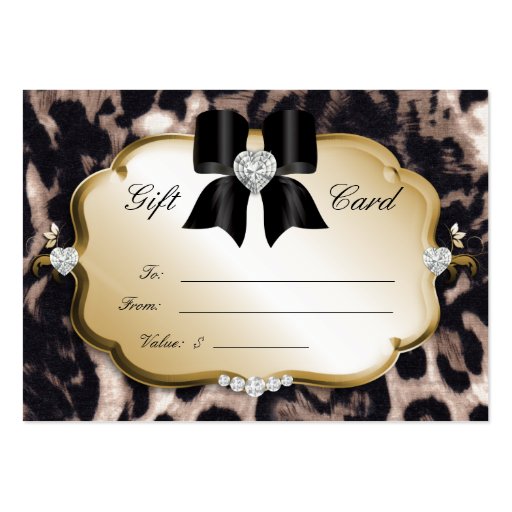 Salon Spa Gift Card Valentine Leopard Gold Black Business Card Template (front side)