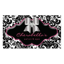 Salon Spa Jewelry Business Card Pink Damask Bow