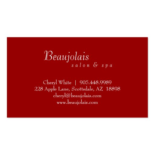 Salon Spa Massage Therapy Business Card Red (back side)