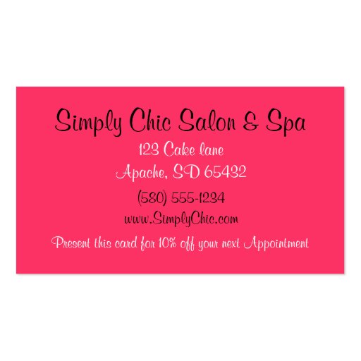 Salon Spa Nail business card pink chic zebra (back side)
