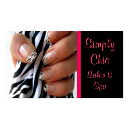 Salon Spa Nail business card pink chic zebra (front side)