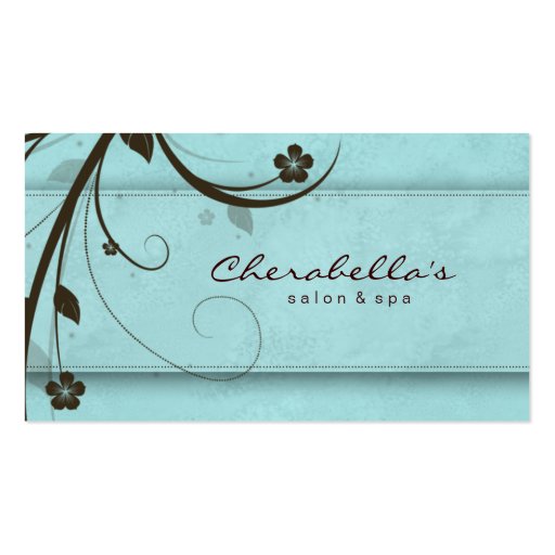 Salon Spa Watery Blue Floral Elegant Business Card Template (front side)