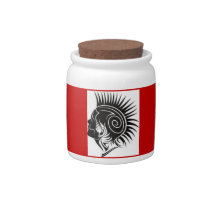 Salon Tip Jar Mohawk with Red Candy Jars