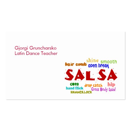 Salsa Dancing Latin Dance Teacher or Dancer Business Card Template (front side)