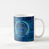 Salt water Soothes the soul surf art on blue base mugs