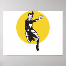 Salto del jugador del balonmano retro impresiones