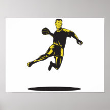 Salto del jugador del balonmano retro posters