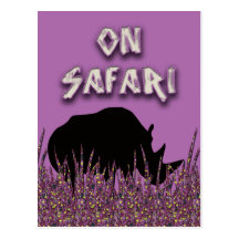 Saludo lindo del dibujo animado púrpura del safari tarjetas postales