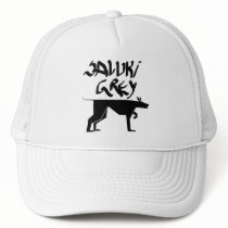 Saluki grey logoo and graffitti font mesh hats