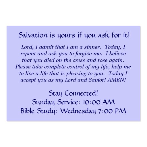 Salvation Card: Yours For the Asking Business Cards (back side)