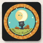 Samhain Black Cat Moon Stars Coaster BLK