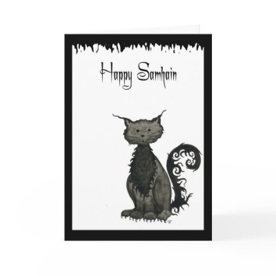 Samhain Cat Greeting Card by 13BlackCatsDesigns