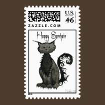 Samhain Cat Postage Stamp