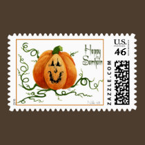 Samhain Pumpkin Postage Stamp