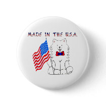 Samoyed Made In The USA Button by giftsjustforuholiday Samoyed Made In The USA Button