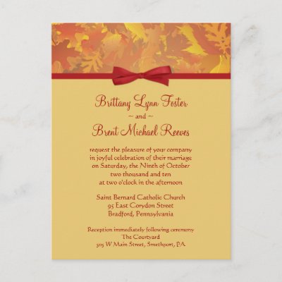 Wedding Invite Templates on Sample Wedding Invitation   Autumn Leaves   Light Postcard From Zazzle