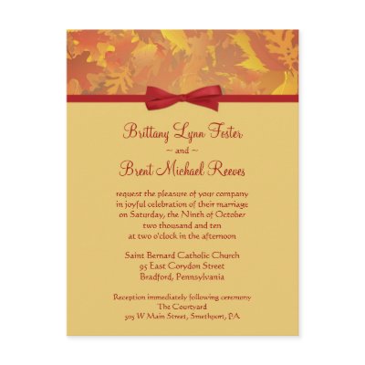 Sample Wedding Invitation Card on Sample Wedding Invitation   Autumn Leaves   Light Postcard From Zazzle