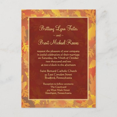 Sample  Wedding Invitation on Sample Wedding Invitation   Autumn Mist Frame Postcard From Zazzle Com