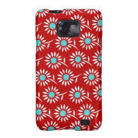 Samsung Aqua Red White Floral Pattern Galaxy SII Case