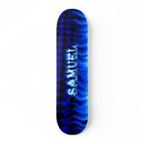 Samuel skateboard blue fire and flames design.