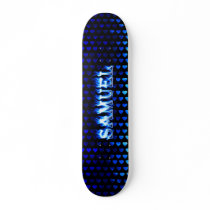 Samuel skateboard blue fire and flames design.