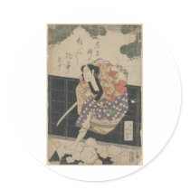 Samurai Breaking Through a Wall circa 1818 Round Sticker