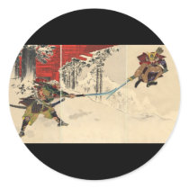 Samurai combat in the snow circa 1890 round stickers